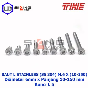 Baut L M6 Stainless 304 THE A2-70 Panjang 10 sd 150 mm