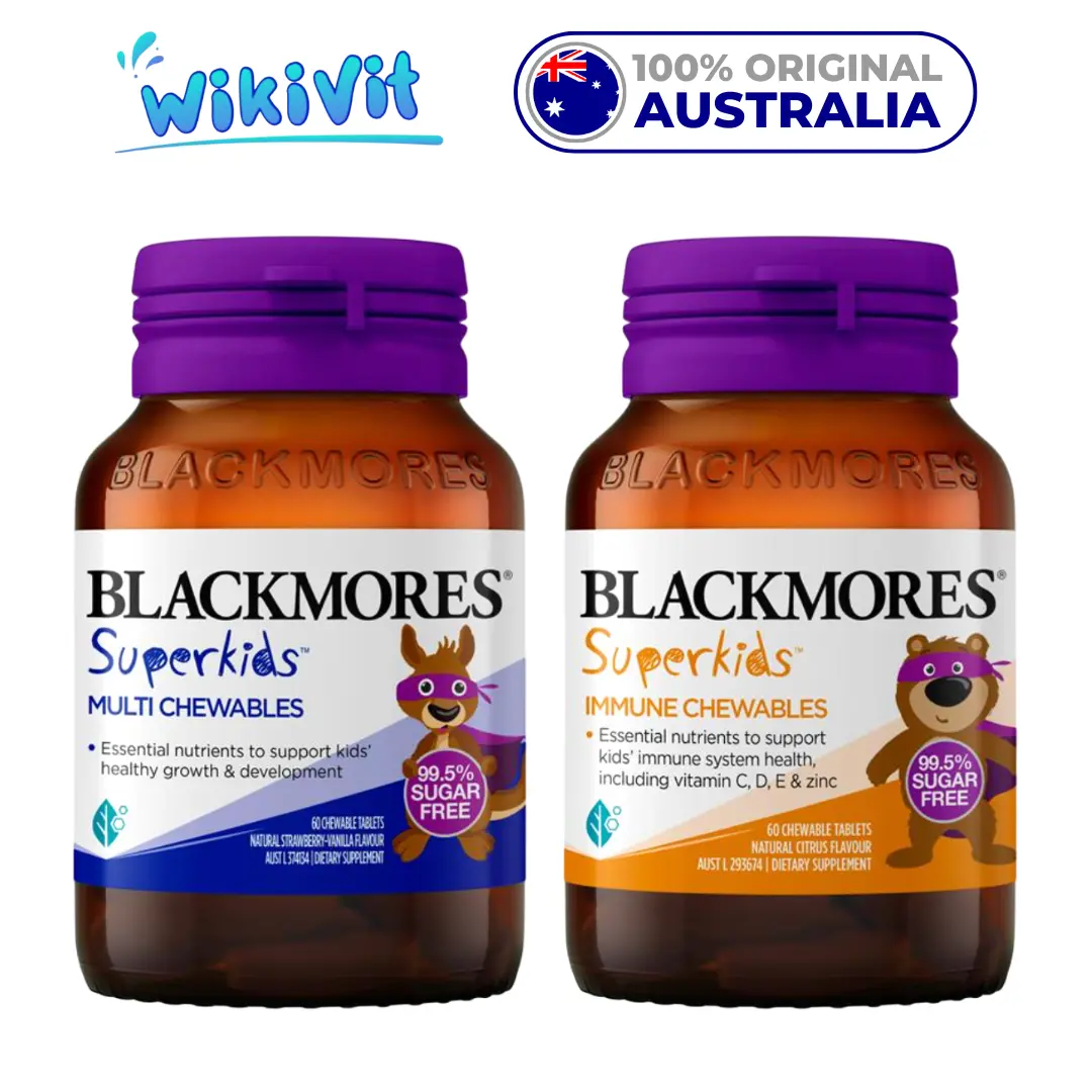 BLACKMORES Superkids Multi Chewables 60 Tablets / Super Kids Immune Chewable 60 Tablet Kunyah / Koalakids / Koala Kids / Multivitamin Anak / Vitamin Kekebalan Imun & Daya Tahan Tubuh / Vit C D E dan Zinc - SUGAR FREE (Bebas Gula) ORIGINAL AUSTRALIA