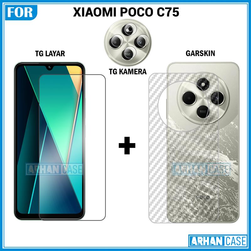 Paket Triple 3in1 Tempered Glass untuk Xiaomi Poco C75 C65 Garskin 3D Plus Pelindung Lensa Camera 1