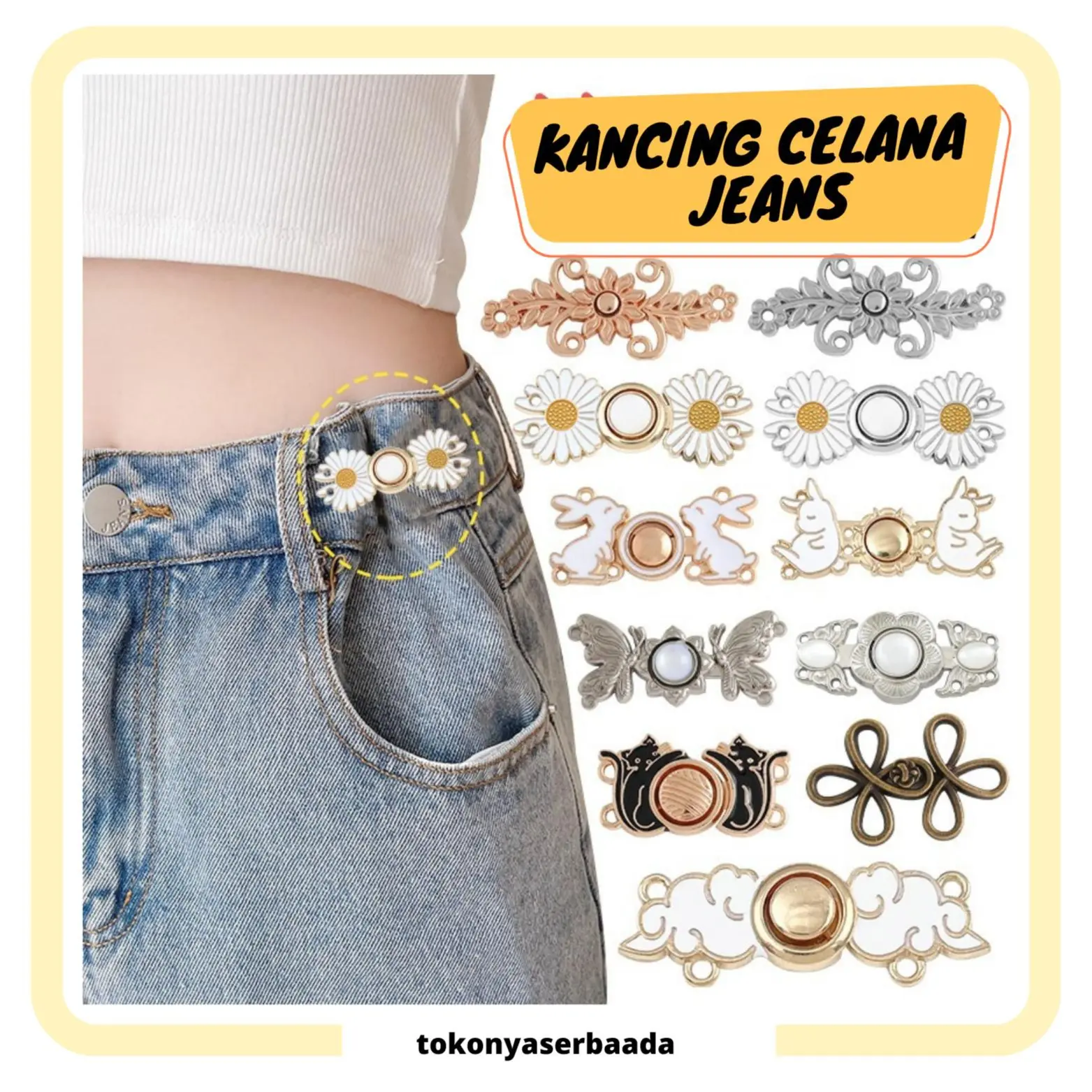 BUNDLING 1PCS  4PCS  5PCS  6PCS  Kancing Jeans Logam Simple Adjustable Motif Bunga Daisy Kait Pengecil Lingkar Pinggang Celana Kancing Celana Jeans Model Bisa Dilepas Detachable Waist Button
