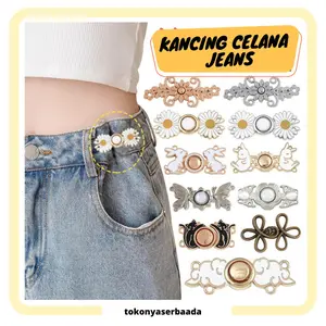 TSA (COD) Kancing Jeans Logam Simple Adjustable Motif Bunga Daisy Kait Pengecil Lingkar Pinggang Celana Kancing Celana Jeans Model Bisa Dilepas Detachable Waist Button