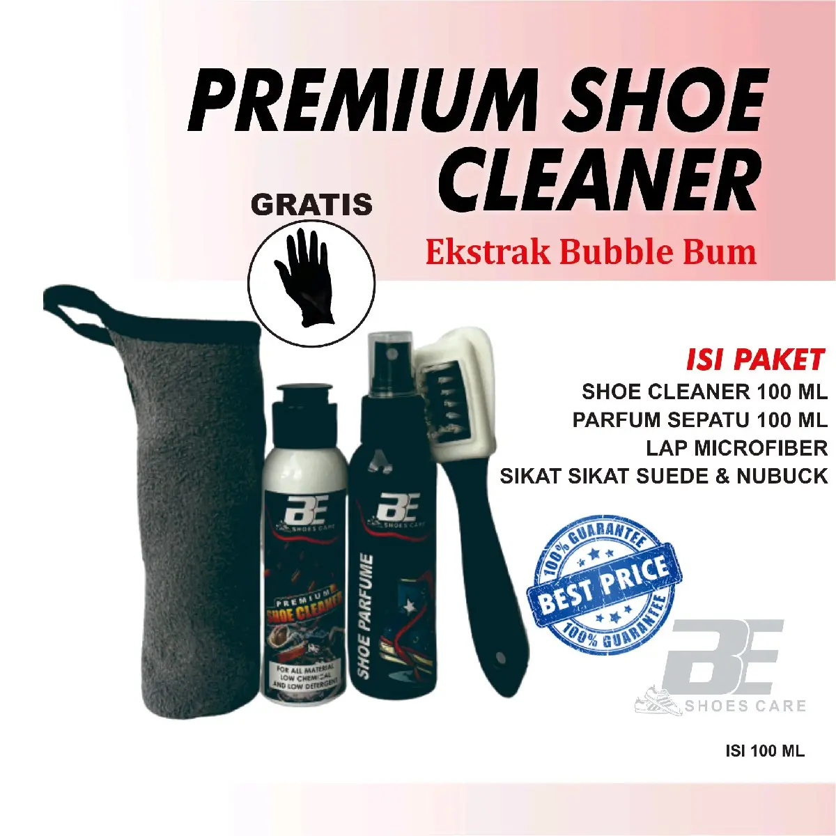 Terlaris No. 1 | Paket Shoe Cleaner Bubblegum By BE SHOES CARE Pembersih Sepatu Cairan