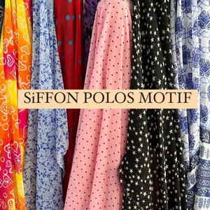 Kain Shifon Polos-Motif Per 0,50 CM Textiles & Fabrics Halus Ringan Serat Sintetis atau Alami untuk Blus Dress Rok dan Hijab