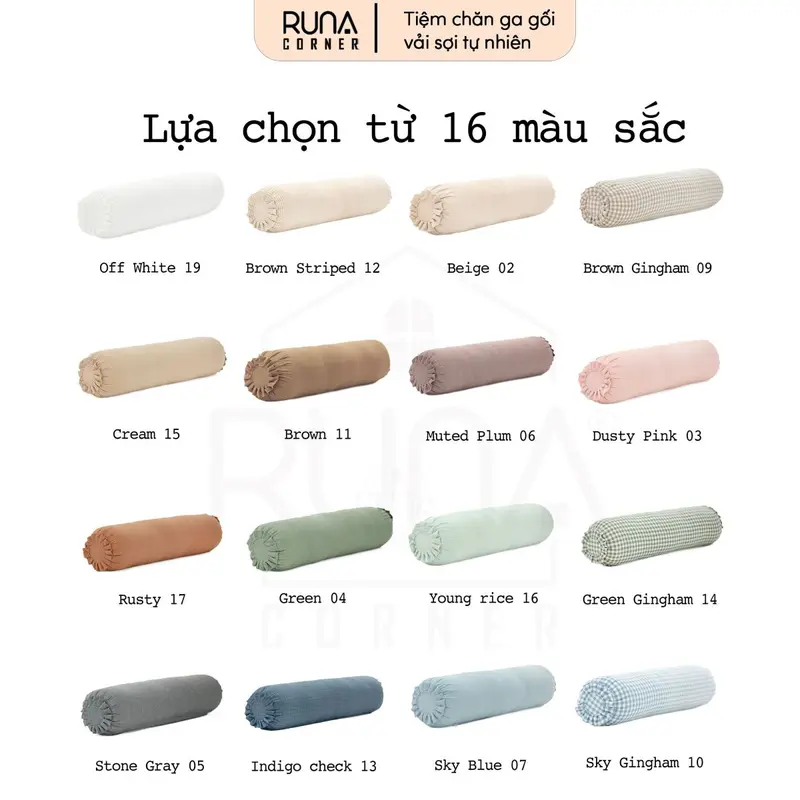 Vỏ Gối Ôm RUNA CORNER Chất Liệu Washed Cotton Nhiều Màu, Mềm Mại Thoáng Mát 2