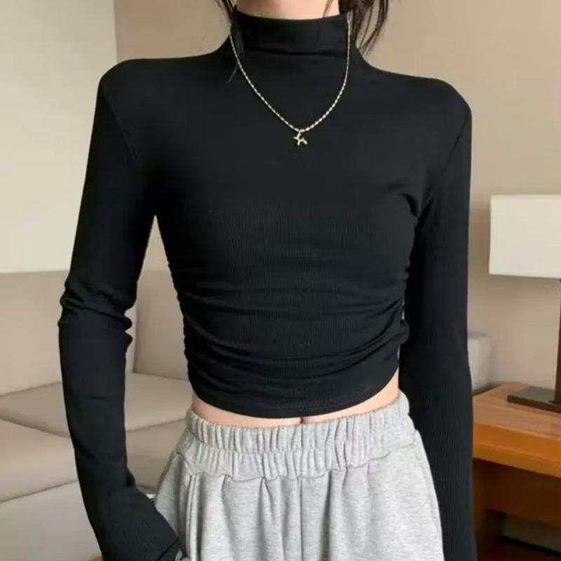 Áo thun nữ áo thun cổ cao tay dài chất tăm mềm mát ,co giãn size dưới 53kg mã ht88