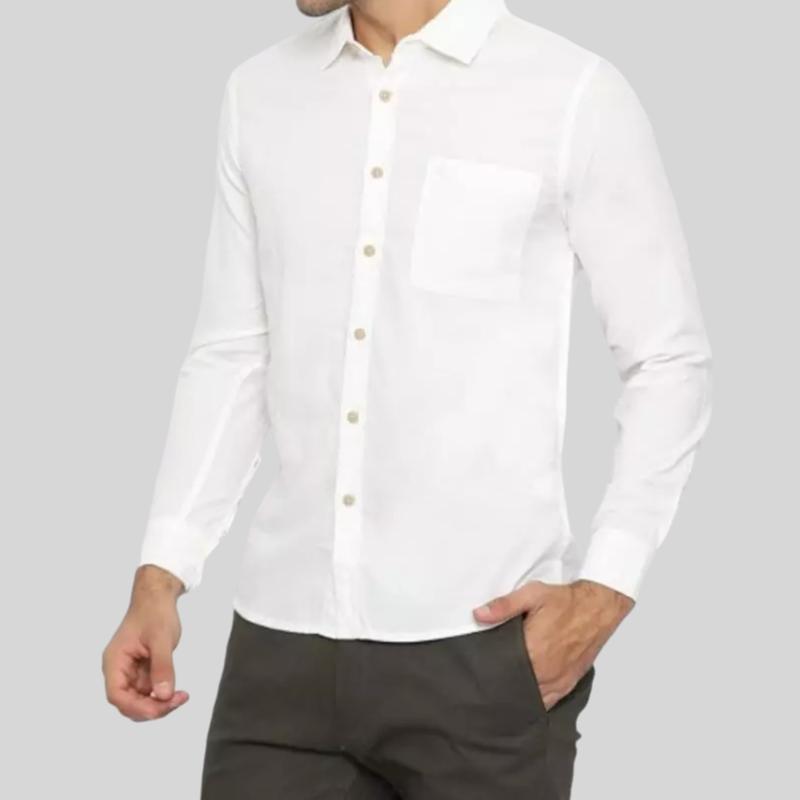 SEKAWANES | Kemeja Pria Lengan Panjang Terbaru Basic Casual Nyaman Katun Lembut Hitam Formal Kerja Garis Tangan Slim Fit Putih 0