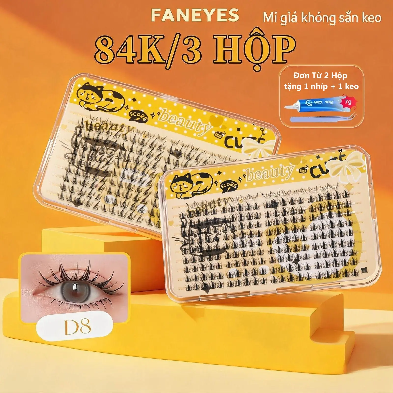 【84K/3 hộp】【Mua 2 hộp tặng keo + nhíp】FANEYES Mi giả không sẵn keo Dung tích siêu lớn, lông mi tự nhiên giống thật cong dày định hình bền lâu làm to mắt phù hợp đi làm hàng ngày dễ sử dụng thân thiện với người mới bắt đầu