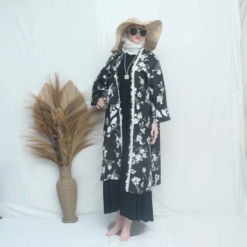NEW PRODAK OUTER CANTIKK READY STOKKKK Twill Wanita Panjang Casual Rayon Atasan long cardigan dress Muslim Motif Kardigan Oversize Hitam Putih 0
