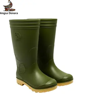 ANGSA / Sepatu Boot Tinggi Hijau Tua Karet Lokal Anti Air & Slip Untuk Perkebunan / Pertanian