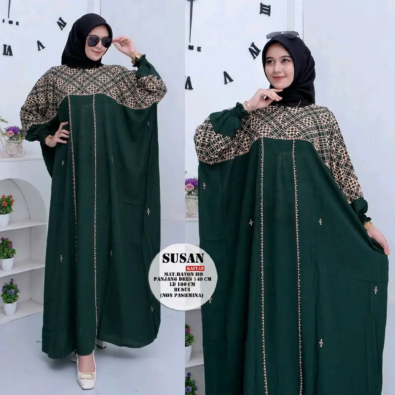 Kaftan Remaja aesthetic Gamis kekinian jumbo dress kondangan elegan Wanita Nyaman Muslim Lebaran Motif Formal Rayon Tebal busui kelelawar untuk anggun zuma hitam katun gami 3