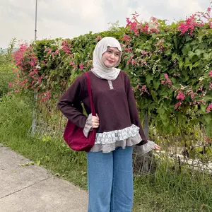 Mybamus X Listy Septia Nira Blouse Knit Tartan Umpak Kekinian