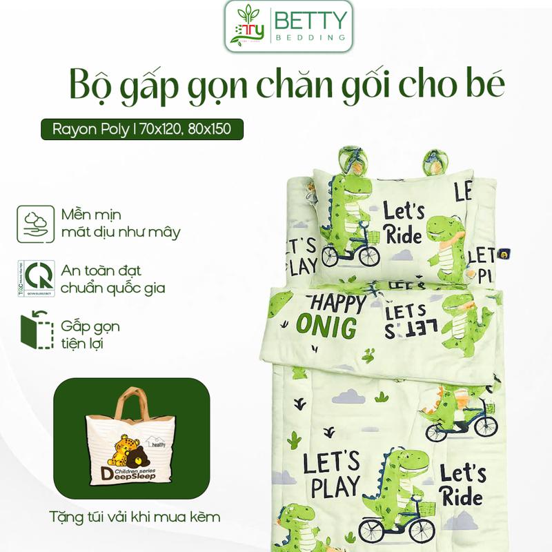 Bộ chăn gối ngủ RAYON SILK cho bé đi học gấp gọn tiện lợi, hoạ tiết capybara, cinamoroll