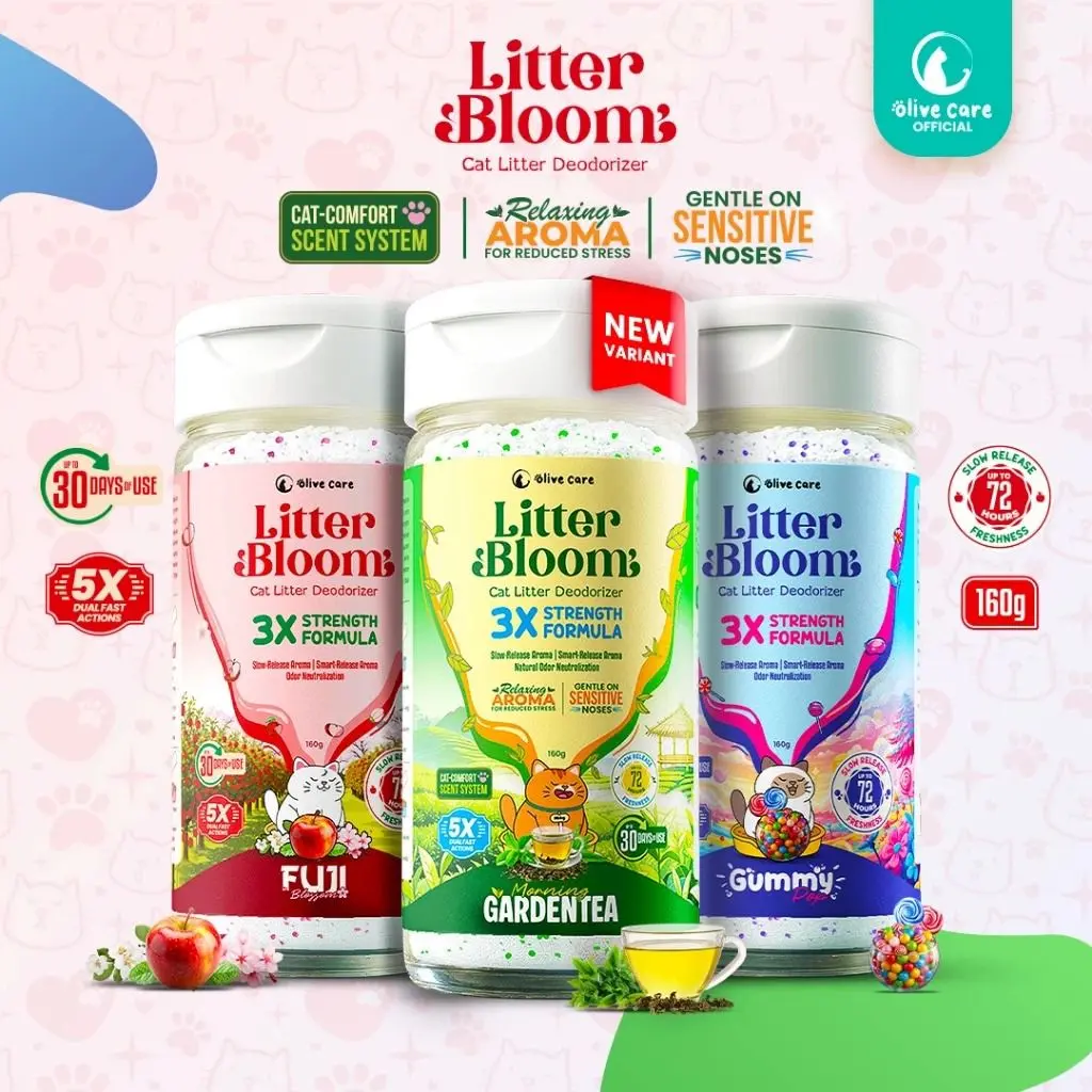 Olive Care LITTER BLOOM Penghilang Bau Pipis Pup Litter Box Kucing 160g