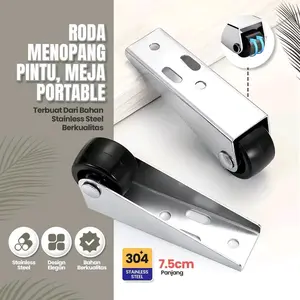 Roda bawah pintu geser baja tahan karat roda penyangga braket bawah pintu meja roller portabel
