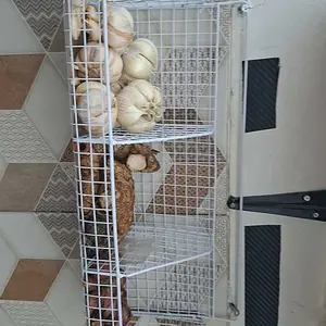 Rak Keranjang Sekat Dinding Dapur, Rak Tempel Gantung 3 Sekat, Rak Keranjang Bumbu Dapur Serbaguna Besi Penyimpanan Wadah Putih Multifungsi Sayuran
