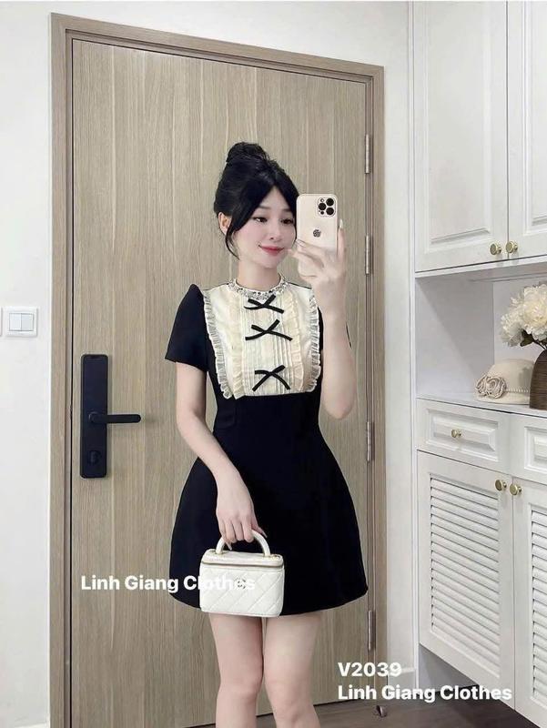   CÓ BIG SIZE  Đầm công sở đen phối voan kem cổ đính đá cao cấp Jam Dress 