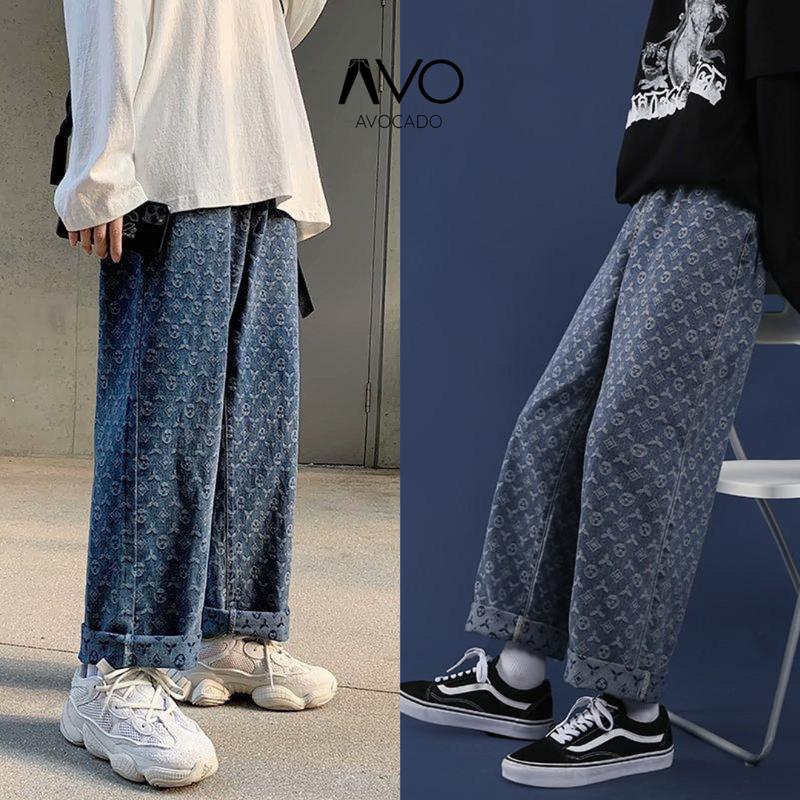 AVOCADO - Quần ống rộng nam nữ họa tiết thêu LV, quần jean ống suông unisex phá cách nổi bật - Avocado Menswear Pants