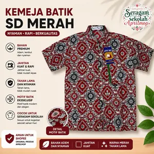 Kemeja batik SD merah APRIL MOP baju batik sekolah tunas harapan pendek premium