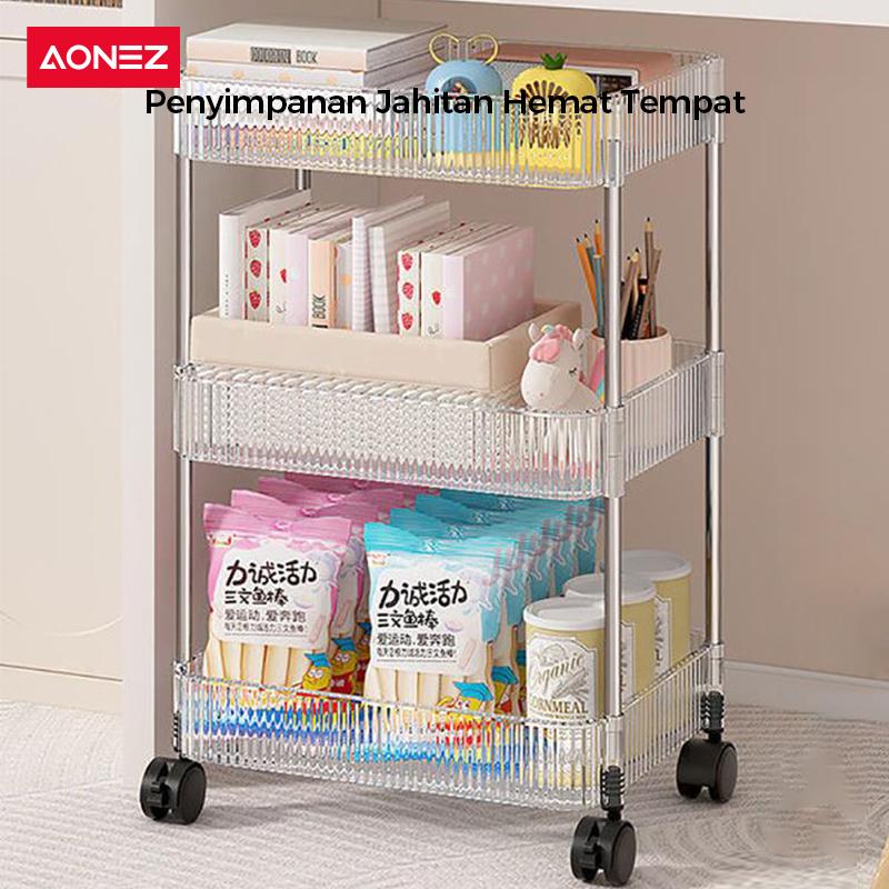 Product Introduction of 【SPESIAL Live COD 24 Shipping】AONEZ Rak Troli Susun Stainless steel RakKosmetik Serbaguna Rak kamar mandi Rak Salon Trolley Dengan Keranjang jaring akrilik transpara rak meja aesthetic 6