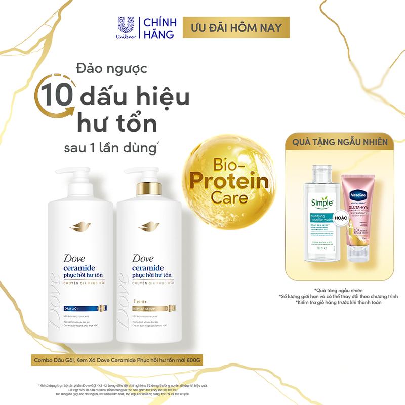 Combo Dầu Gội, Kem Xả Dove Ceramide Phục hồi hư tổn mới 600G