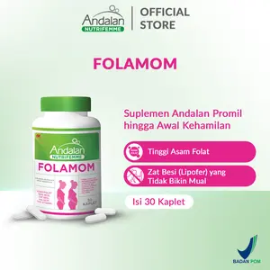 Andalan Nutrifemme Folamom Botol Isi 30 Kaplet - Suplemen Promil dan Ibu Hamil Trimester 1 & 2, Tidak Bikin Mual, BPOM