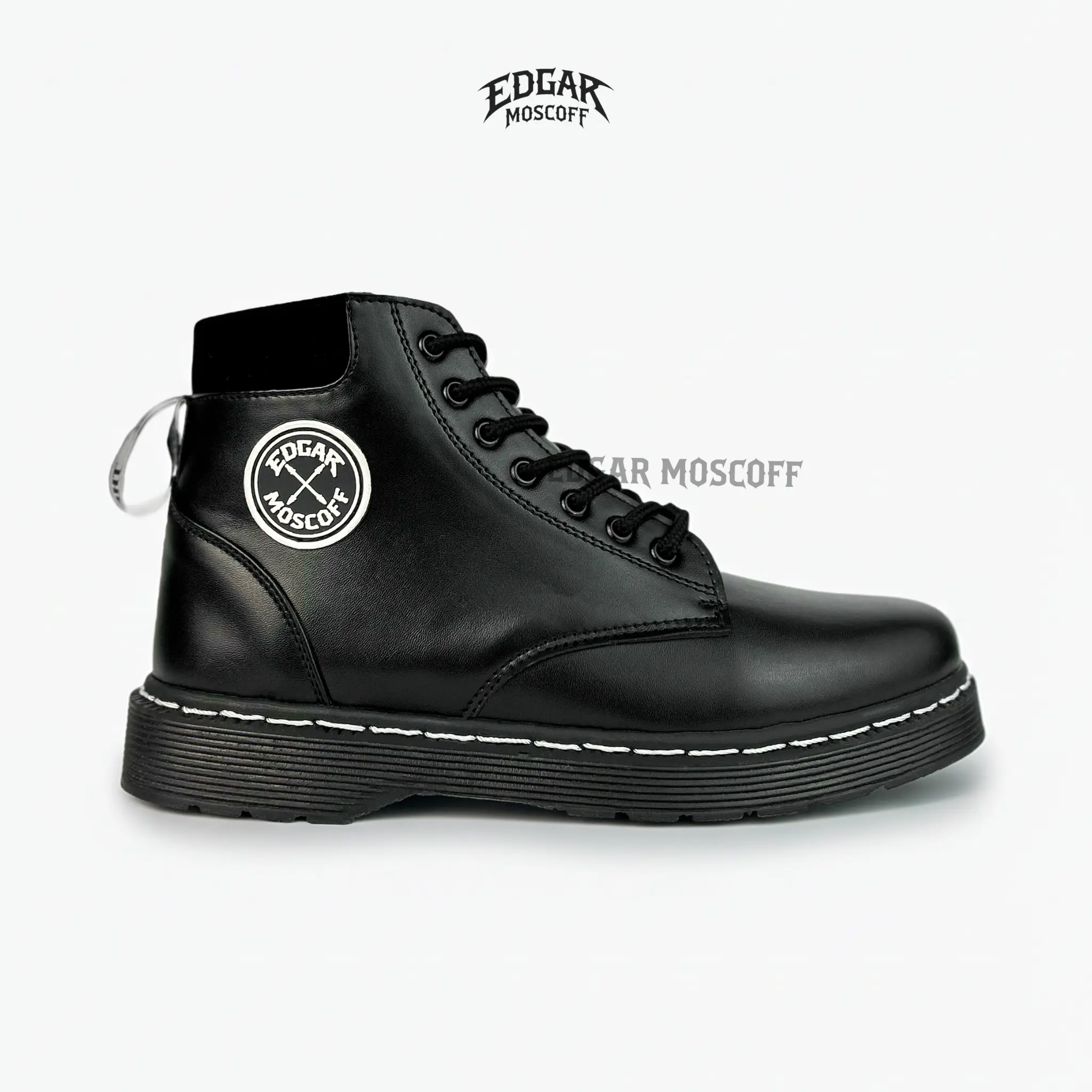 Edgar Moscoff - Sepatu Pria High Boots 7 hole Warna Hitam Formal Casual