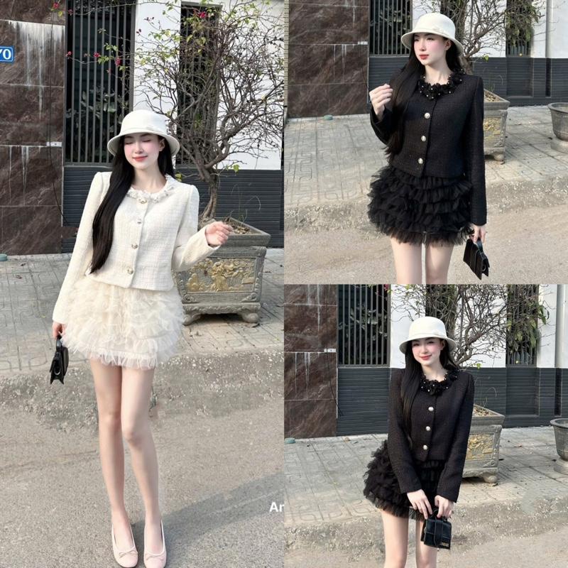  Áo khoác dạ cổ viền hoa laze đính đá xinh nhẹ nhàng dành cho nữ hot new 