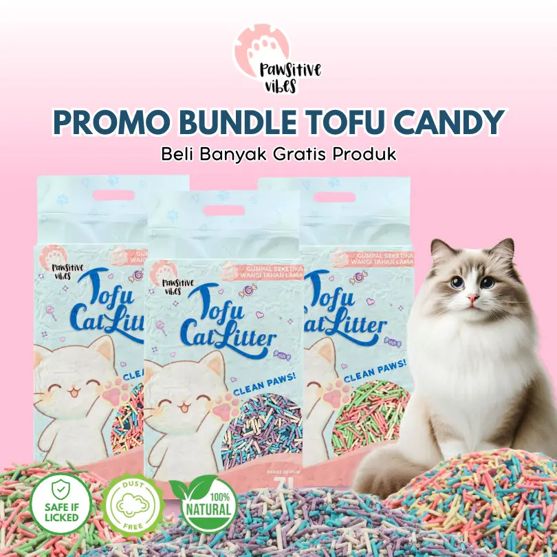 PAWSITIVE VIBES Tofu Candy Cat Litter 7L Pasir Kucing Harum - Pasir Kucing Gumpal Pasir Kucing Soya