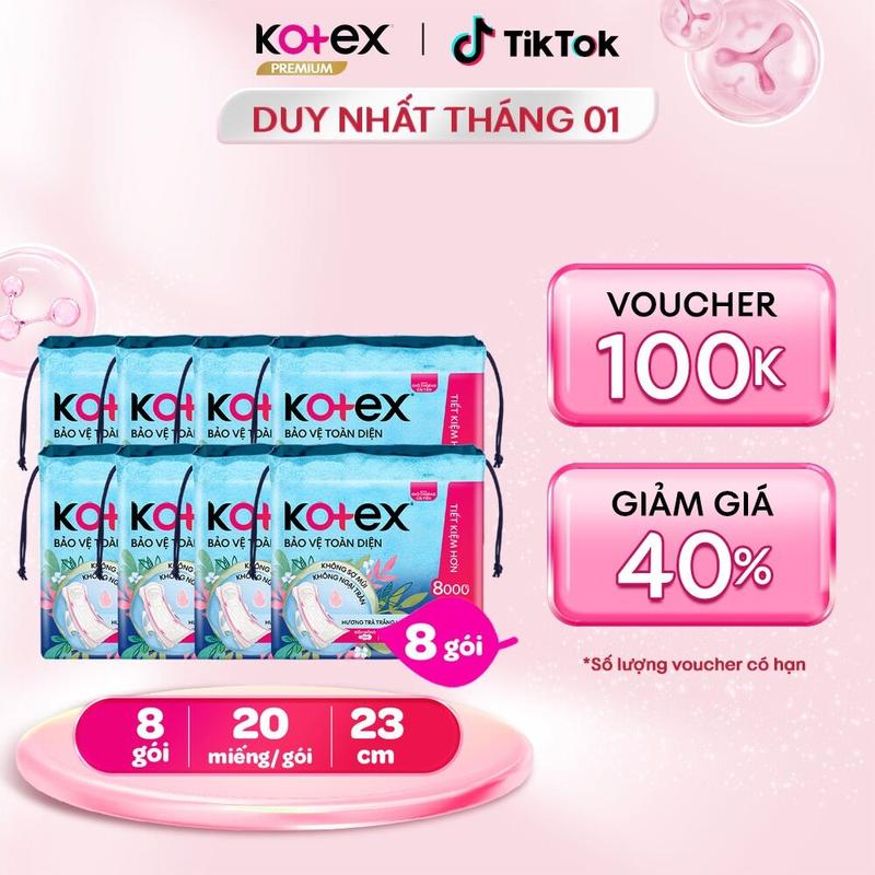 GIÁ SỐC 8 gói băng vệ sinh nữ Kotex Bảo Vệ Toàn Diện ban ngày 23cm Siêu mỏng cánh Mặt lưới Thấm hút tốt Khử mùi ,Chống tràn 20 miếng gói bvs kinh nguyệt nhiều miễn phí vận chuyển chính hãng tampon dành cho phụ nữ mang thai và sau sinh.