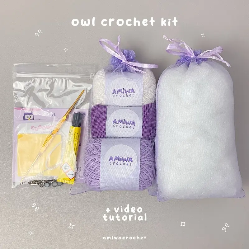 Starter DIY Crochet Kit Owl by AmiwaCrochet | paket merajut untuk pemula | paket belajar amigurumi | paket Benang rajut 1