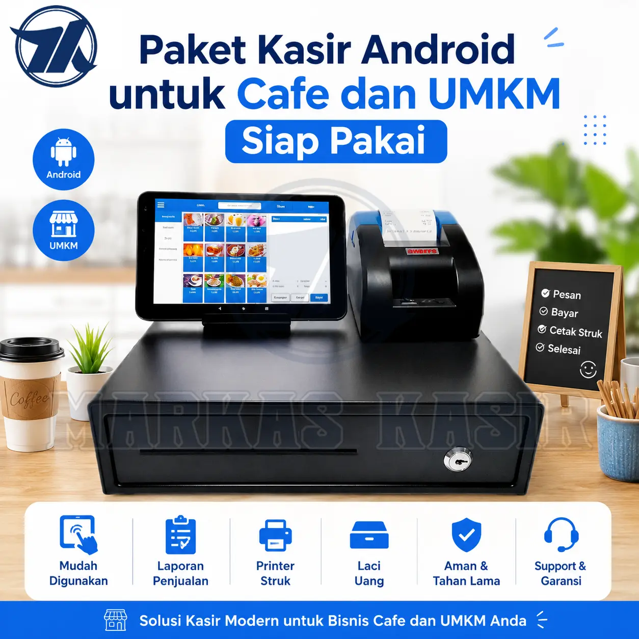 Kasir Android Lengkap Tablet Include Aplikasi Printer Laci Uang Kertas Holder Siap Pakai Segala Usaha Kuliner