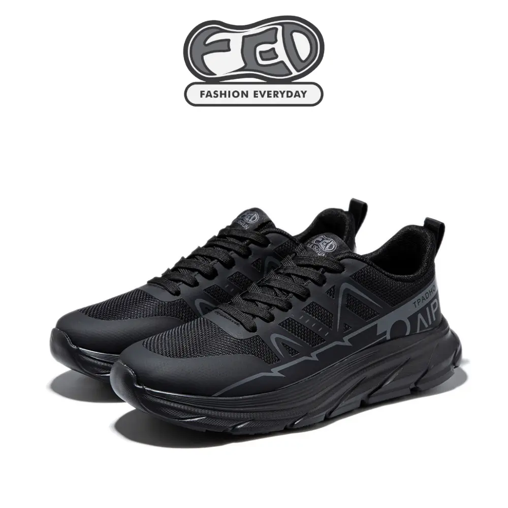 FED Sepatu Lari Pria Wanita Pulse Run Black Sneakers Warna Hitam Olahraga Sporty