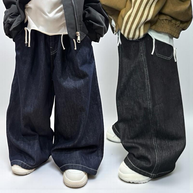 Q2565 Quần jean PHOM TO đen viền chỉ trắng ống rất thụng cho bé trai và bé gái .