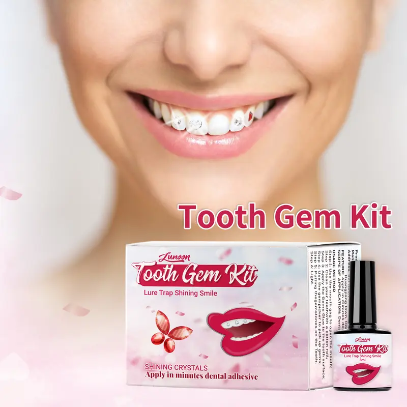 Bộ Đá Quý Răng Tự Làm, LUNOON, Bộ Trang Trí Trang Sức Răng, Có Keo Và Đèn, Đá Quý Quý Trong Suốt, Bộ Khoan Răng Lấp Lánh, Dễ Tháo Rời, Bộ Trang Trí Răng Trắng Đẹp 3