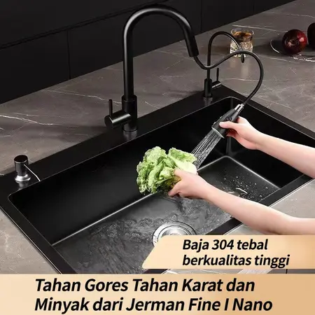 Bak Cuci Piring Stainless Steel Hitam Modern - Ketebalan 2.7mm, Material SUS304, Anti Karat, Tahan Lama, Cocok untuk Dapur Minimalis wastafel