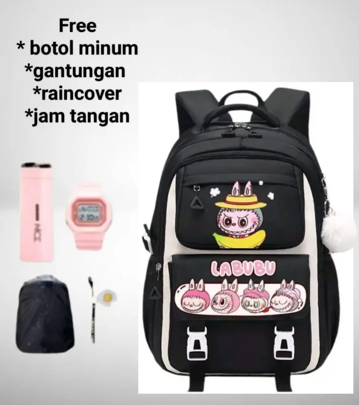 Tas Ransel Anak Perempuan Motif Lucu Labubuu TK SD Tebal dengan Banyak Bonus - Fashion 4