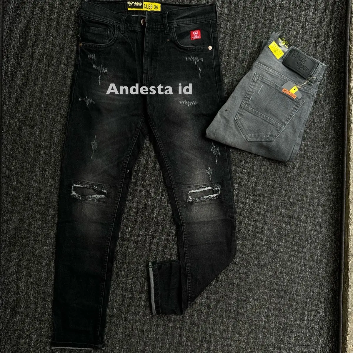 SIZE 27-33 [BISA COD ]Celana jeans sobek lutut pria tidak tembus black viper slimfit strech melar Denim Tebal Lembut Panjang Hitam Skinny Nyaman Distro Santai Cowok denim outfit