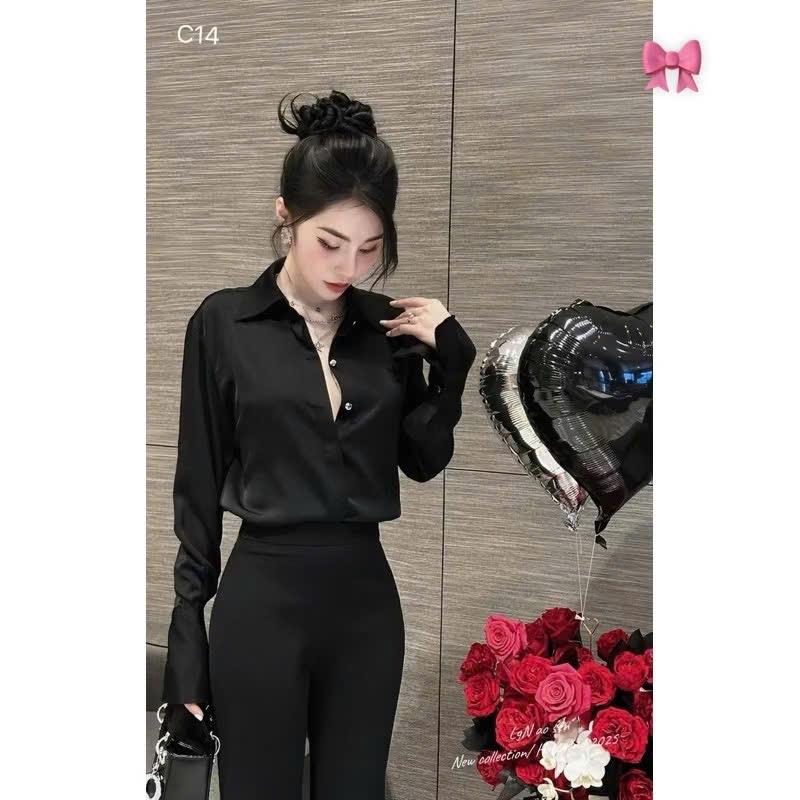SƠ MI TAY DÀI LỤA TRƠN SATIN SANG TRỌNG -H31 3