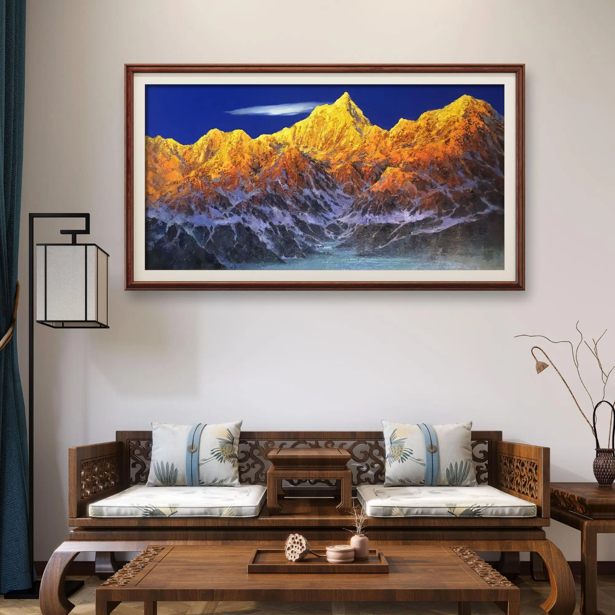 [Meili Snow Mountain · Dawn] Zhang Junlong Original Oil Painting Texture Print Banner Living Room Meeting Background Decoration Painting 100*200