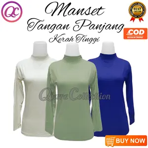 Manset Lengan Panjang Wanita Kerah Shanghai Turtle Neck Polos Dalaman Perempuan Bahan Rayon Spandek Kaos Daleman Dewasa Anak Mangset Atasan Inner Cewek LD 120 UV Baju Tangan