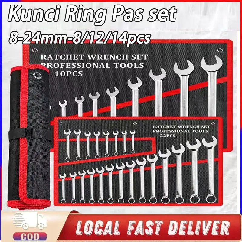 Kunci Ring Pas Set Wrench 14pcs tekiro original Spanner 8-24mm Kunci Pas Serbaguna Set Wrench Tool Superman Kunci Ring Pas Full Set LengkapLengkap Perkakas Reparasi Mobil