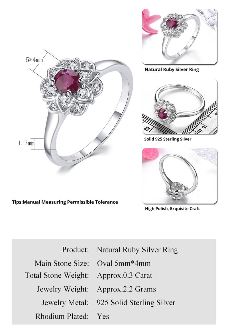 Product Introduction of Natural Precious Gemstone Ruby Sterling Silver Rings 0.3 Carats Genuine Gemstone Romantic Style S925 Fine Jewelrys Engagement 1