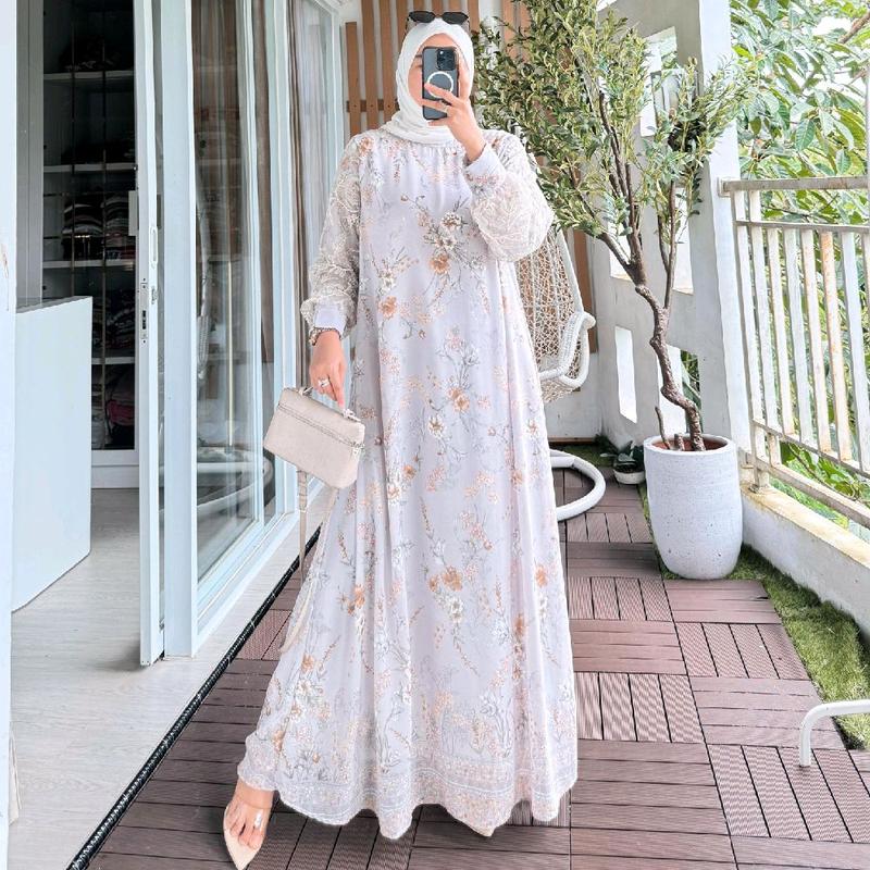 Gamis Wanita Kode8213 Bunga Anggrek Non Busui Muslim Variasi 4 Warna 1