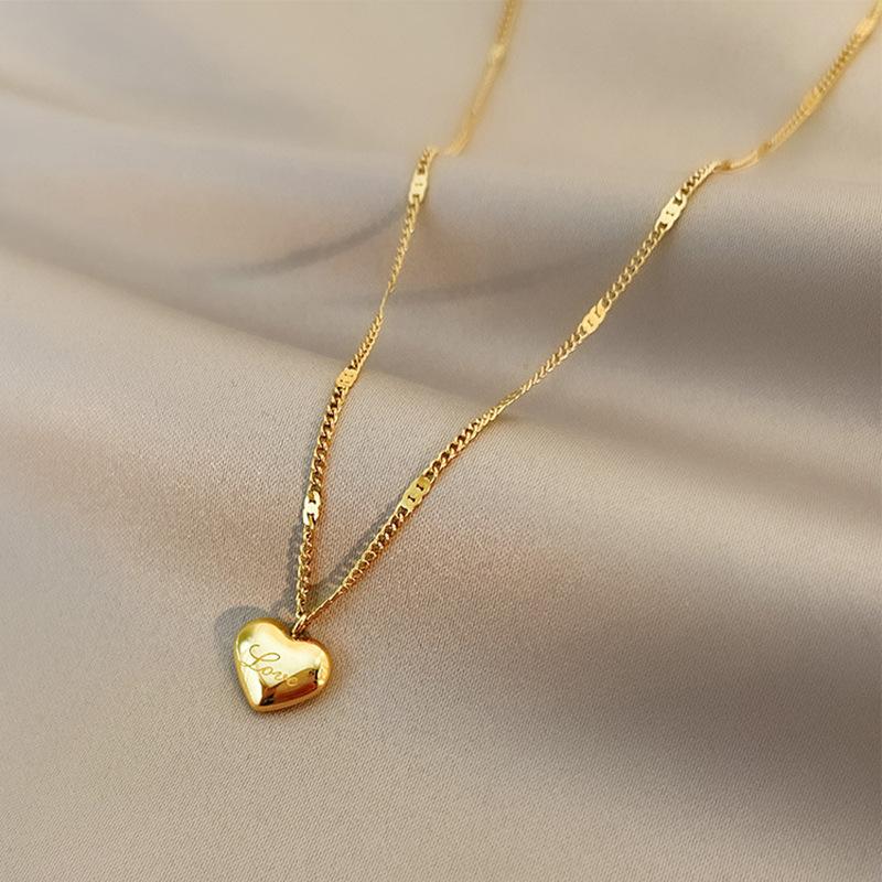 Vòng cổ hình trái tim dễ thương khắc chữ Love, dây xích vàng phong cách thanh…