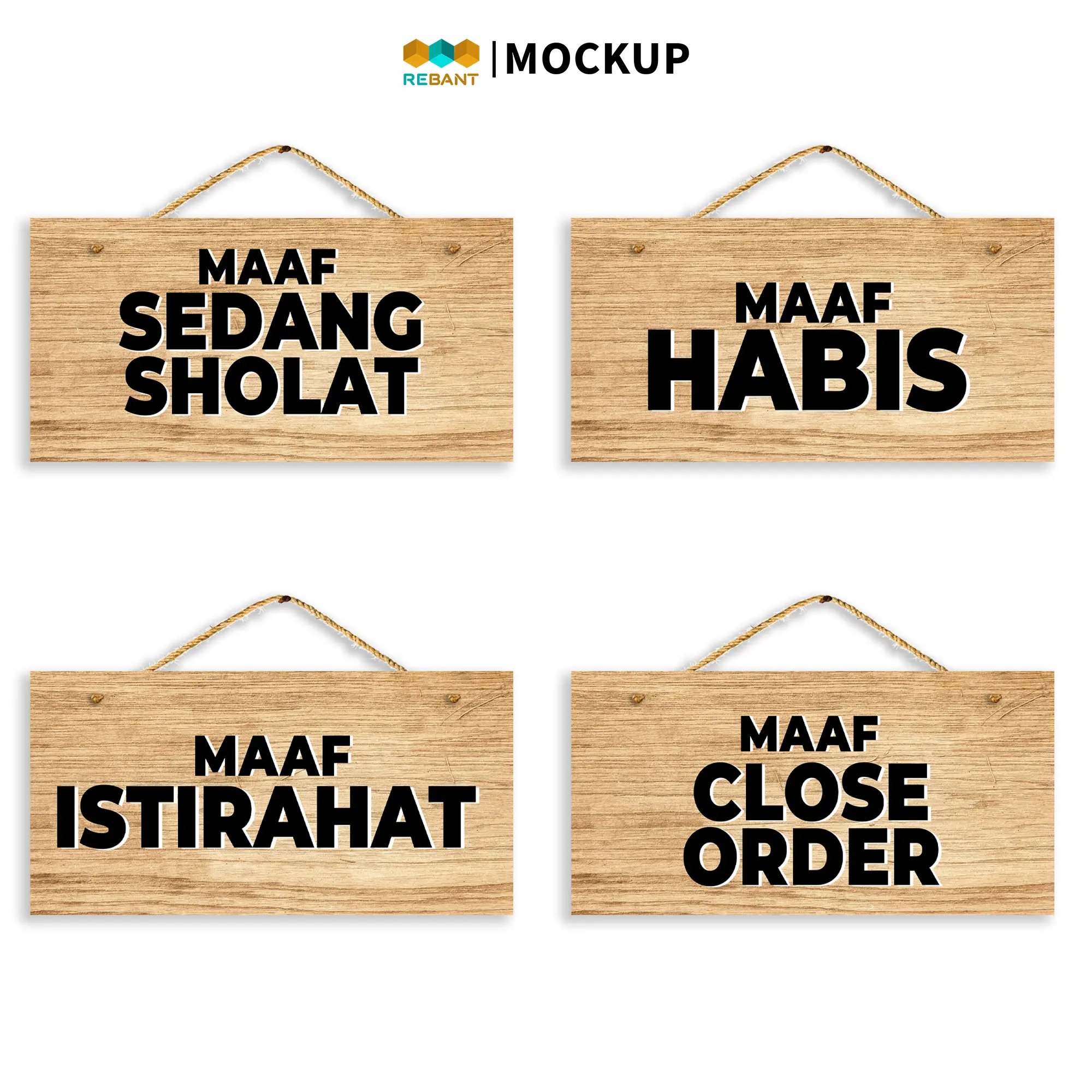 REBANT Tulisan Gantungan Tali dan Paku (Close Order, Sedang Sholat,Istirahat, Maaf Habis) MDF 15x30 art Paper premium murah viral estetik, Dekorasi Pintu Toko Modern Minimalis untuk Toko, Bedak, Kios, Mall, Grosir, Counter, Gerai, Butik, Stan