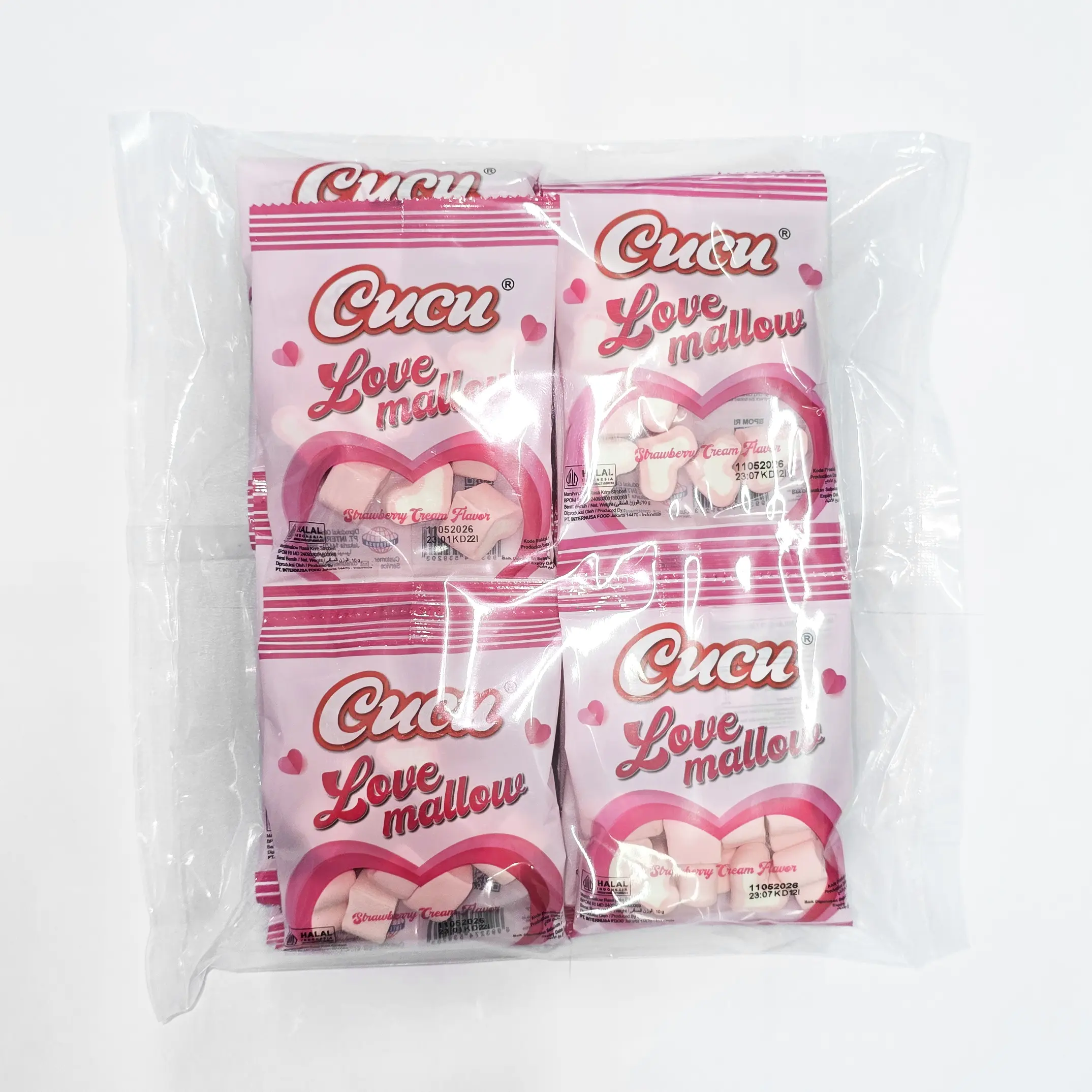 CUCU LOVE MALLOW RENCENG - Marshmallow Rasa Stroberi Cream (20 Sachet x 10g)