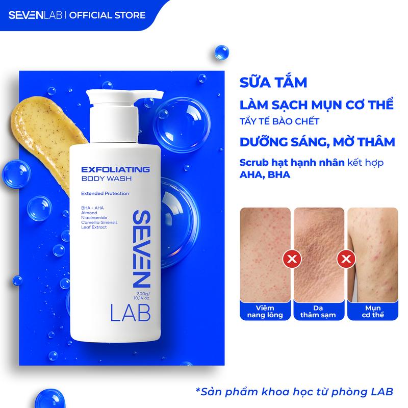Sữa Tắm Tẩy Tế Bào Chết Ngừa Mụn Lưng Sáng Da Nam Giới SEVENLAB Giới 300g  -  Giảm Mụn Hiệu Quả & Cấp Ẩm An Toàn - Chống Oxy Hóa & Dưỡng Da Sáng Mịn