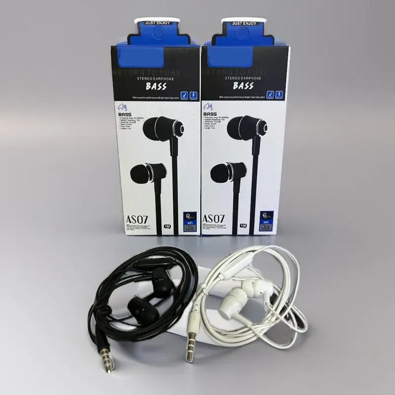 HF Headset Earphone SAM-AS07 Mic Extra Bass Handsfree Hitam