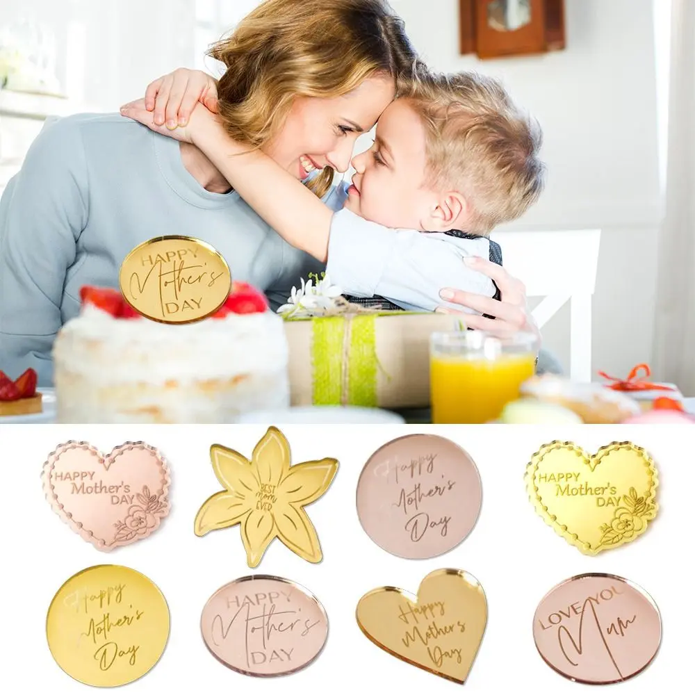Cake Topper Heart Happy Mothers Day Cupcake Discs Love Round Gift Tags Mothers Day Cake Toppers Dessert Cake Decorations Party Decor Cupcake Cake Decoration