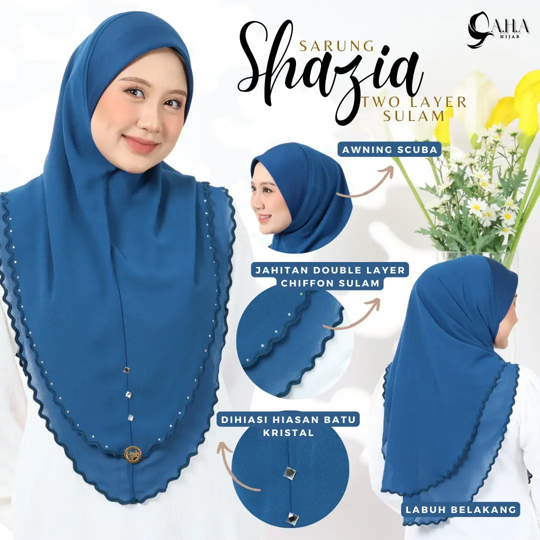 TUDUNG SARUNG SHAZIA | 2 LAYER BERSULAM DAN ADA BATU | LABUH DEPAN DAN BELAKANG|KAIN HEAVY CHIFFON| FREE SIZE DEWASA FIT TO SIZE L AND XL